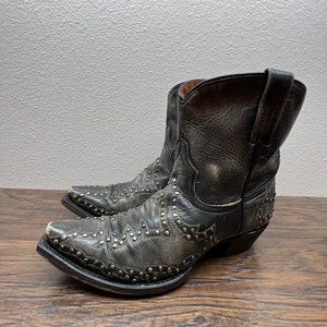 American Rebel Distressed Black Studded Stitched Short Pull On Cowboy Boots 8.5